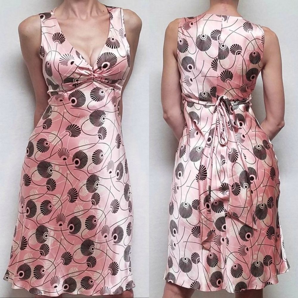 LAUNDRY by Shelli Segal Silk Tie Back V-Neck Sleeveless Floral Slip Dress